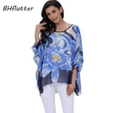 BHflutter New Style 2018 Women Blouses Plus Size Batwing Floral Print Summer Tops Tees Woman Casual Chiffon Blouse Shirt Blusas