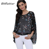 BHflutter Plus Size 2018 Women Blouse Shirt Batwing Sleeve Casual Summer Blouses Female Black Vintage Chiffon Tops Shirts Blusas BHflutter Plus Size 2018 Women Blouse Shirt Batwing Sleeve Casual Summer Blouses Female Black Vintage Chiffon Tops Shirts Blusas