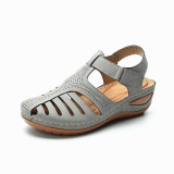 Women 2020 Summer Leather Vintage Sandals Buckle Casual Sewing Women Retro Sandalias Female Ladies Platform Shoes 36-46