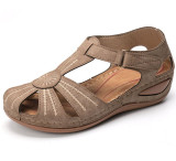 Women 2020 Summer Leather Vintage Sandals Buckle Casual Sewing Women Retro Sandalias Female Ladies Platform Shoes 36-46