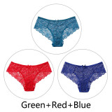 3pcs/lot Sexy Lace Panties Women Underwear Plus Size Briefs Hollow Out Transparent Lingerie Female Low Waist Breathable Panty