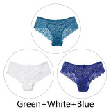 3pcs/lot Sexy Lace Panties Women Underwear Plus Size Briefs Hollow Out Transparent Lingerie Female Low Waist Breathable Panty