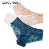 3pcs/lot Sexy Lace Panties Women Underwear Plus Size Briefs Hollow Out Transparent Lingerie Female Low Waist Breathable Panty