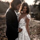 3D Floral Appliques Backless Bohemian Wedding Dress