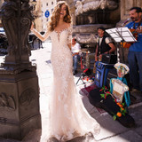 Sexy Lace Long Sleeve Applique Mermaid Wedding Dress