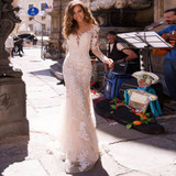 Sexy Lace Long Sleeve Applique Mermaid Wedding Dress