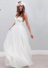 Spaghetti Straps Open Back Sweep Train Wedding Dress