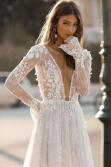 Elegant Deep V Neck Backless 3D Flora Beach Bridal Gown
