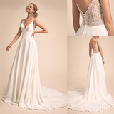Charming V-neck Back Lace Wedding Dress