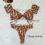 Leopard Print High Waist Brazilian Thong Bikini Set