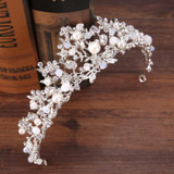 Silver Plated Flowers Crystal Pearl Bridal Tiara
