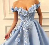 Off The Shoulder Flowers Blue Prom Dress
