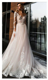Elegant Lace V-Neck Romantic Floor Length Wedding Gown