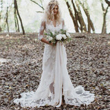 Tulle Lace Appliques V-Neck Front Zipper Bridal Gown