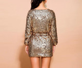 O Neck Long Sleeve Sequin Elegant Mini Dress