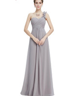 Flower One Shoulder Chiffon Padded Long Bridesmaid Dress