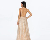Sequined Gold Spaghetti Strap Party Gown