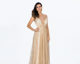 Sequined Gold Spaghetti Strap Party Gown