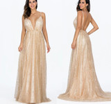 Sequined Gold Spaghetti Strap Party Gown