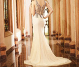 Champagne Tank Backless Lace Beading Evening Dress