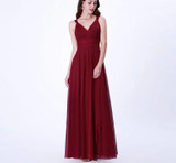 V-neck Sleeveless A-line Tulle Bridesmaid Dress