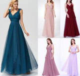 V-neck Sleeveless A-line Tulle Bridesmaid Dress