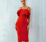 Spaghetti Strapless Ruffles Midi Celebrity Dress