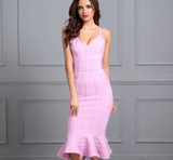 Spaghetti Strap Mermaid V-Neck Midi Party Dress