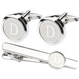 Silver A-Z letter Cufflinks Tie Clip Set