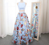 Blue Floral Print Evening Gown