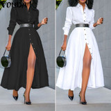 Loose Long Sleeve Shirt Dress 2021 VONDA Fashion Womens Vintage Solid Color Dresses OL Office Sexy Split Party Long Vestidos 5XL