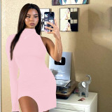 Simenual One Shoulder Long Sleeve Women Bodycon Party Dress. Side Slit Fashion. Sexy Skinny Clubwear Mini Dress