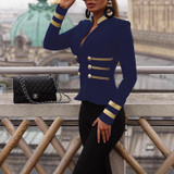 Stylish Stand-Up Collar Zipper Double-Breasted Suit