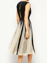 Round Neck Striped Sleeveless Midi Skater Dress