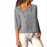 Chic Irregular Diagonal Collar Button Long Sleeve Blouse