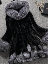 Luxurious Hooded  Faux Fur Color Block Coats