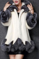 Luxurious Hooded  Faux Fur Color Block Coats