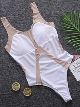 Spaghetti Strap  Cutout Patchwork  Color Block Plain One Piece