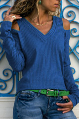 V Neck  Cutout  Plain Sweaters