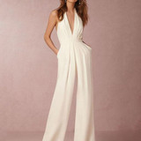 Halter Pocket Plain Wide-Leg Jumpsuit