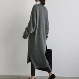 Fashion Simple Loose Long Sleeves Knitted Sweater Shown Thin Maxi Dress