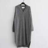 Fashion Simple Loose Long Sleeves Knitted Sweater Shown Thin Maxi Dress