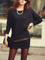 Sexy Round Neck Batwing Mini Bodycon Dress