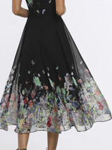 Round Neck  Floral Printed Maxi Dress