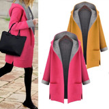 Hooded Patch Pocket Woolen Color Block Coat