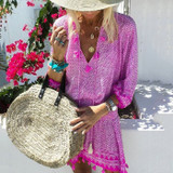 2019 V Collar  Defined Waist Loose Vacation Dress