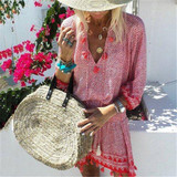 2019 V Collar  Defined Waist Loose Vacation Dress