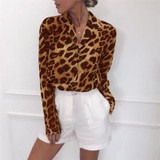 Fashion Leopard Print Long Sleeve Chiffon Shirt