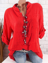 Band Collar  Single Breasted  Plain Blouses