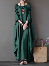 Round Neck Pocket Plain Maxi Casual Dress Round Neck Pocket Plain Maxi Casual Dress